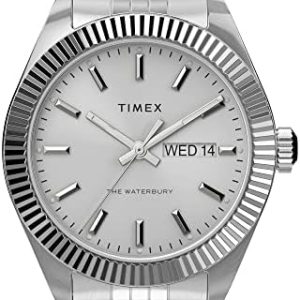 Timex Waterbury Legacy Day-Date 41mm Watch – Men's Stylish Silver-Tone Dial, Durable Stainless Steel Bracelet, Perfect f