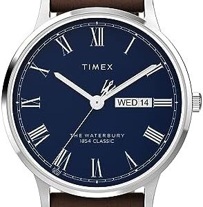 Timex Waterbury Men's Analog Watch | 39mm Durable Stainless Steel Case | Day and Date Window | 100M Water Resistant | St