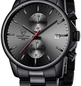 GOLDEN HOUR Men's Waterproof Stainless Steel Chronograph Quartz Watch | Fashionable Business Style | Auto Date Feature |